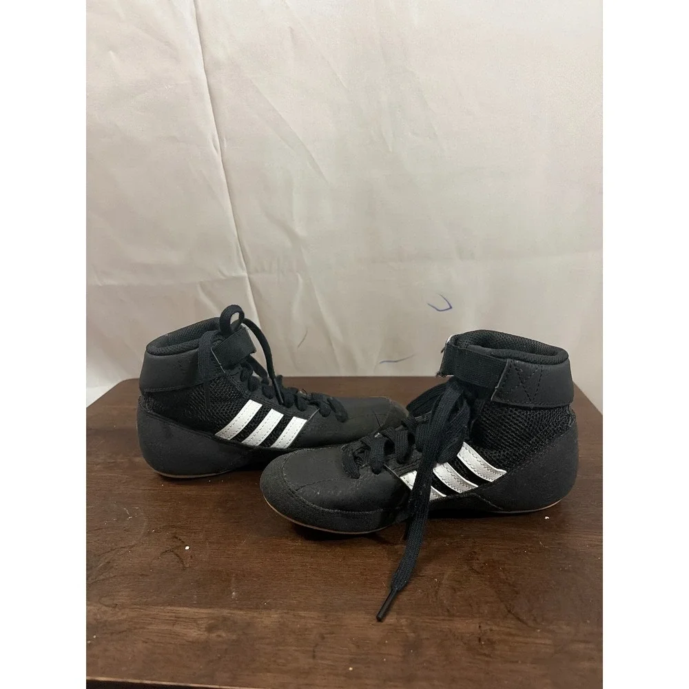 Adidas HVC 2 Wrestling Shoes Kids 13K Black White Excellent High Top AQ3327